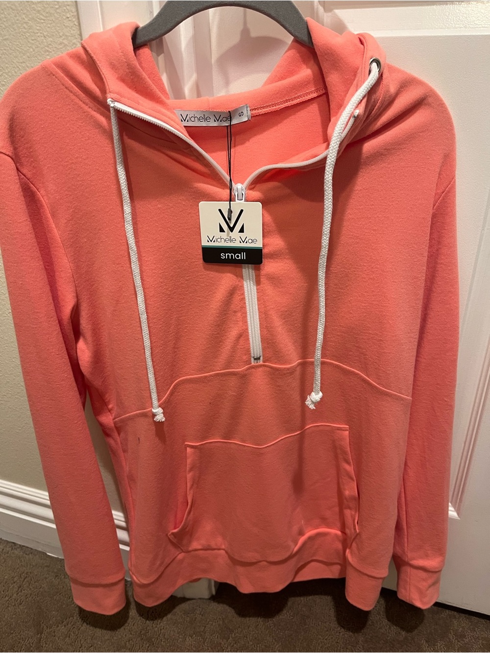 Michelle Mae Coral Half-Zip Hoodie Sweater